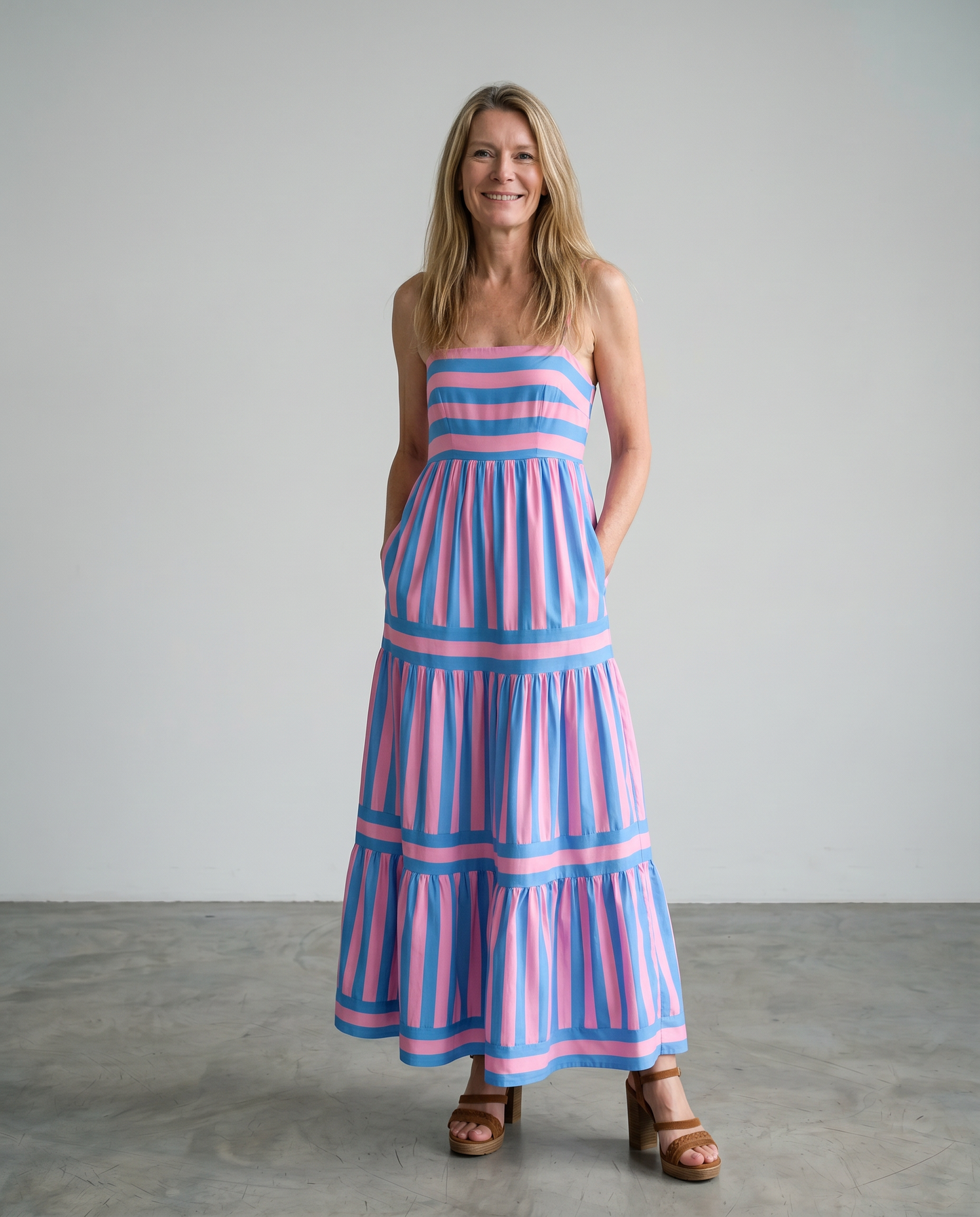 Avela | Striped Ruffle Maxi Dress