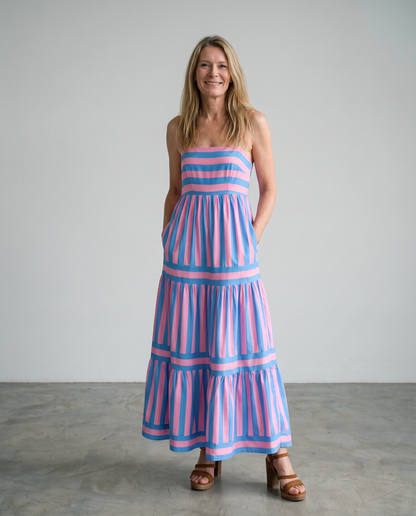 Avela | Striped Ruffle Maxi Dress