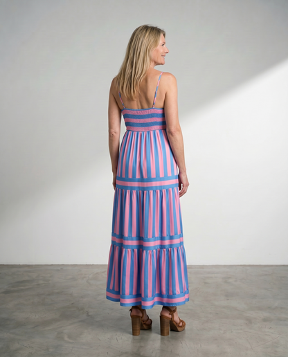 Avela | Striped Ruffle Maxi Dress