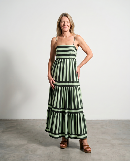Avela | Striped Ruffle Maxi Dress