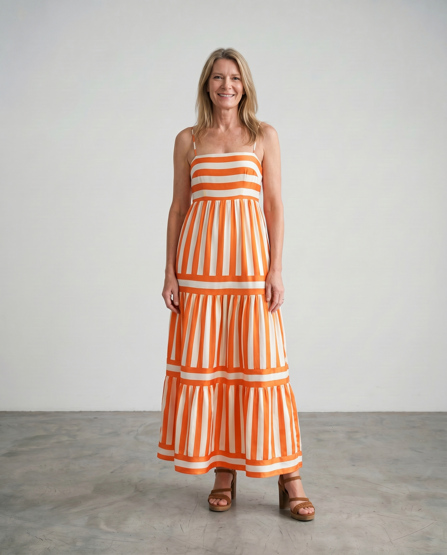 Avela | Striped Ruffle Maxi Dress